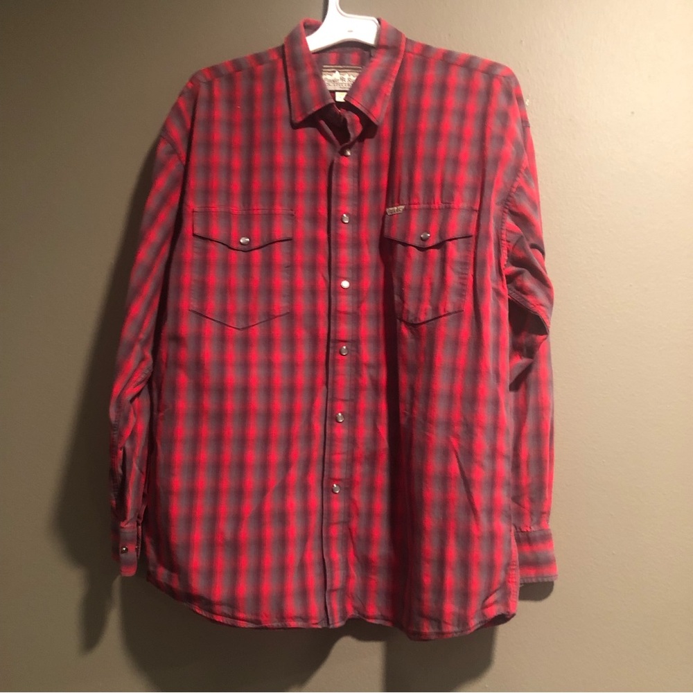 Powder River Plaid Snap Button Western Long Sleeve 100% Cotton Shirt, Large